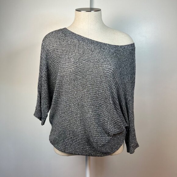 EXPRESS Black and White Marled Mesh Dolman 3/4 Sleeve Knit Sweater Size Medium - Picture 5 of 9